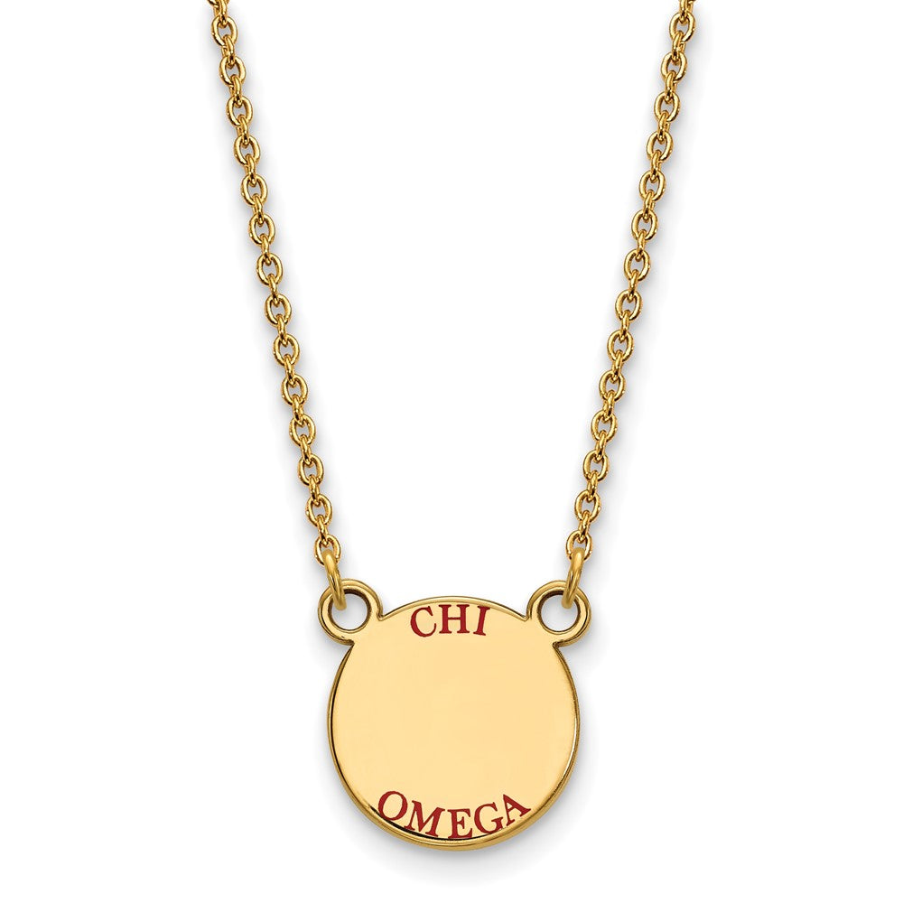 Gold Plated Sterling Silver Logoart Chi Omega Sorority Text Small Color Enamel Pendant 18 Inch Necklace