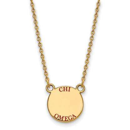 Gold Plated Sterling Silver Logoart Chi Omega Sorority Text Small Color Enamel Pendant 18 Inch Necklace