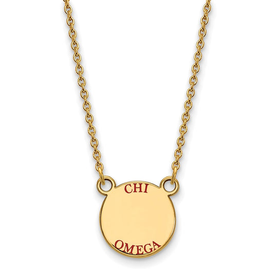 Gold Plated Sterling Silver Logoart Chi Omega Sorority Text Small Color Enamel Pendant 18 Inch Necklace