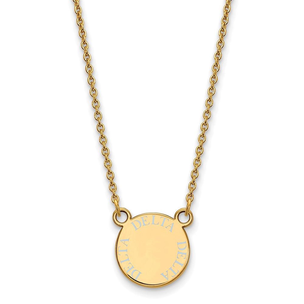 Gold Plated Sterling Silver Logoart Delta Sorority Text Small Color Enamel Pendant 18 Inch Necklace