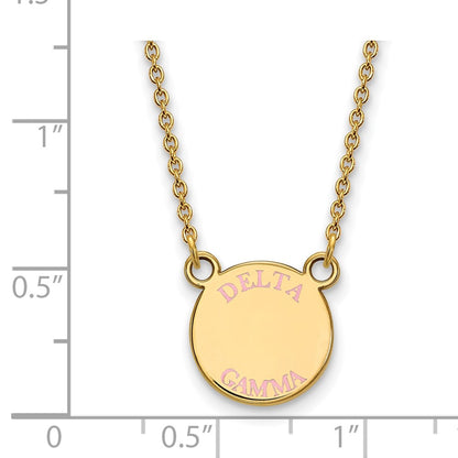 Gold Plated Sterling Silver Logoart Delta Gamma Sorority Text Small Color Enamel Pendant 18 Inch Necklace