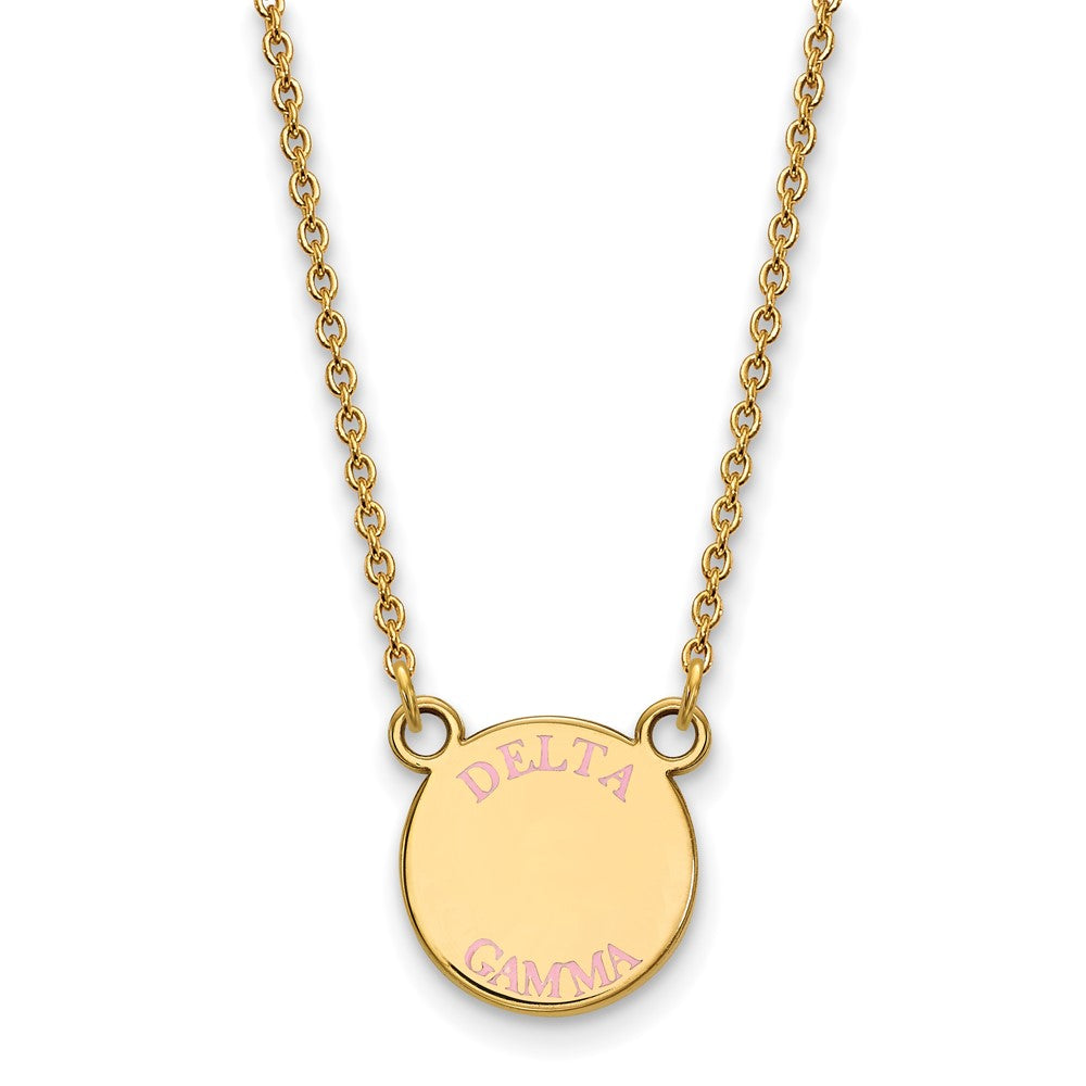 Gold Plated Sterling Silver Logoart Delta Gamma Sorority Text Small Color Enamel Pendant 18 Inch Necklace