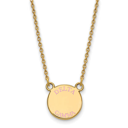 Gold Plated Sterling Silver Logoart Delta Gamma Sorority Text Small Color Enamel Pendant 18 Inch Necklace