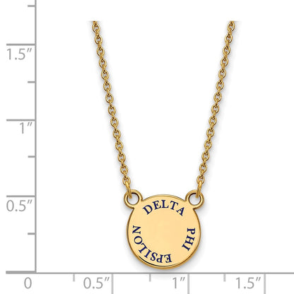 Gold Plated Sterling Silver Logoart Delta Phi Epsilon Sorority Text Small Color Enamel Pendant 18 Inch Necklace