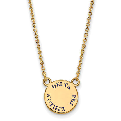 Gold Plated Sterling Silver Logoart Delta Phi Epsilon Sorority Text Small Color Enamel Pendant 18 Inch Necklace