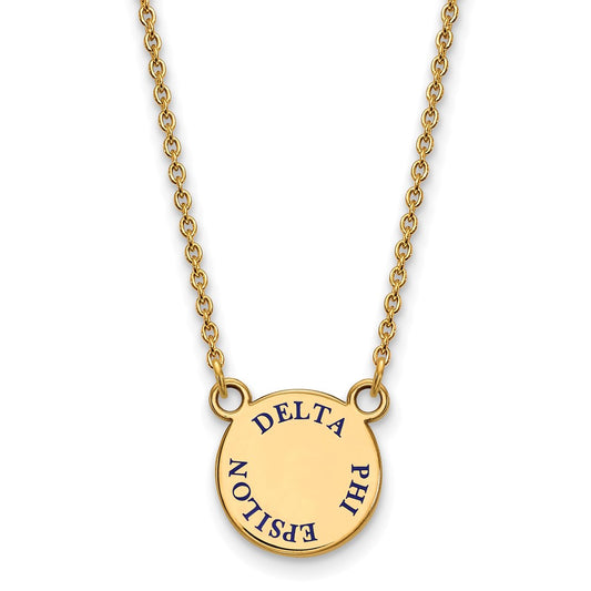 Gold Plated Sterling Silver Logoart Delta Phi Epsilon Sorority Text Small Color Enamel Pendant 18 Inch Necklace