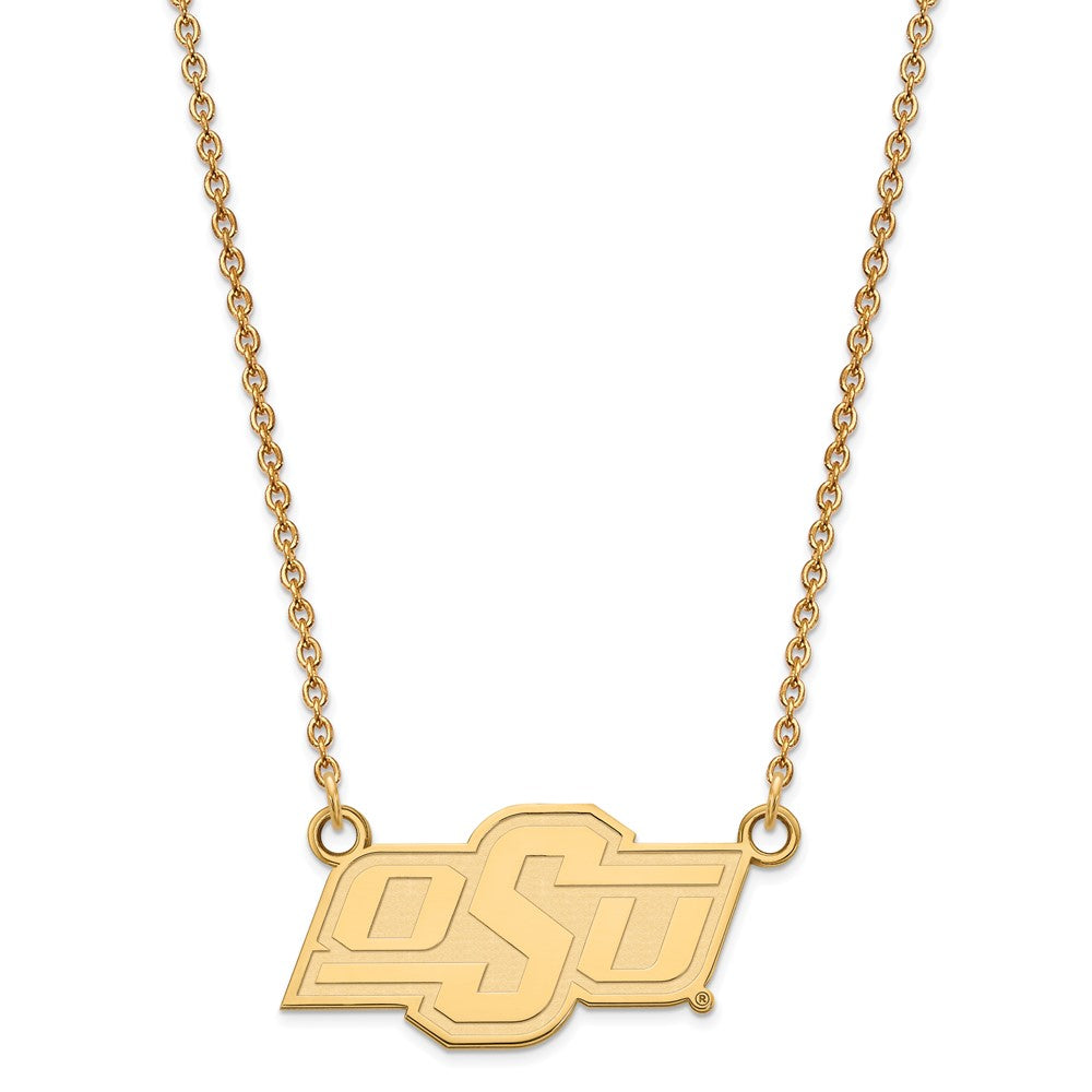 Gold Plated Sterling Silver Logoart Oklahoma State University O S U Small Pendant 18 Inch Necklace