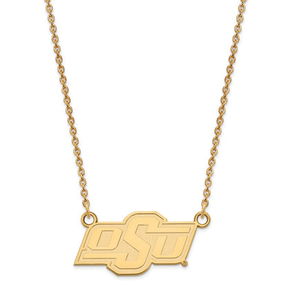 Gold Plated Sterling Silver Logoart Oklahoma State University O S U Small Pendant 18 Inch Necklace