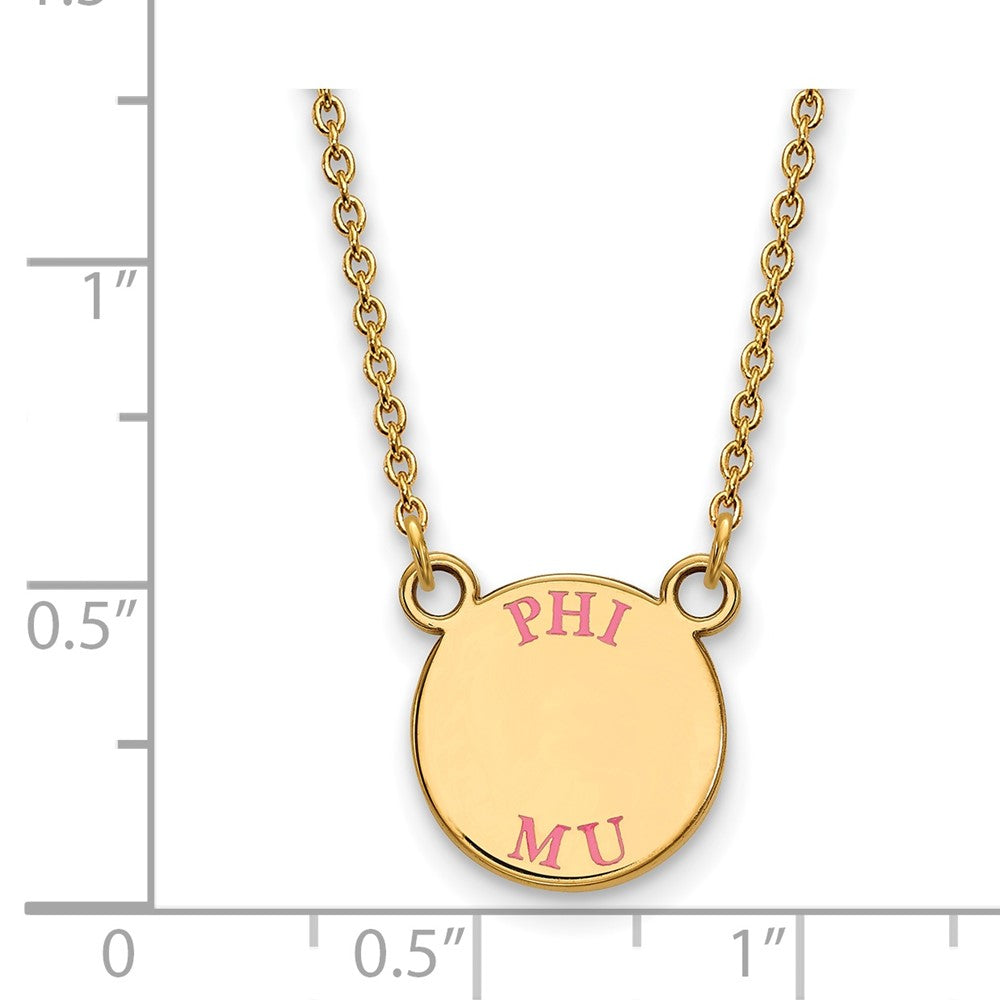 Gold Plated Sterling Silver Logoart Phi Mu Sorority Text Small Color Enamel Pendant 18 Inch Necklace