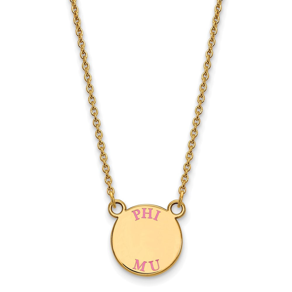 Gold Plated Sterling Silver Logoart Phi Mu Sorority Text Small Color Enamel Pendant 18 Inch Necklace