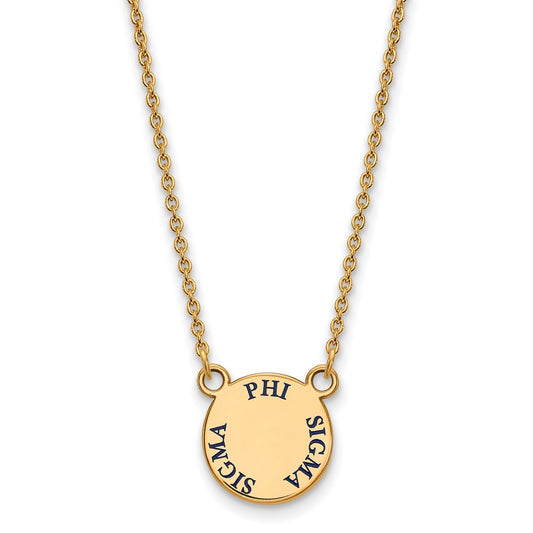 Gold Plated Sterling Silver Logoart Phi Sigma Sorority Text Small Color Enamel Pendant 18 Inch Necklace