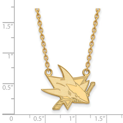 Gold Plated Sterling Silver Nhl Logoart San Jose Sharks Large Pendant 18 Inch Necklace