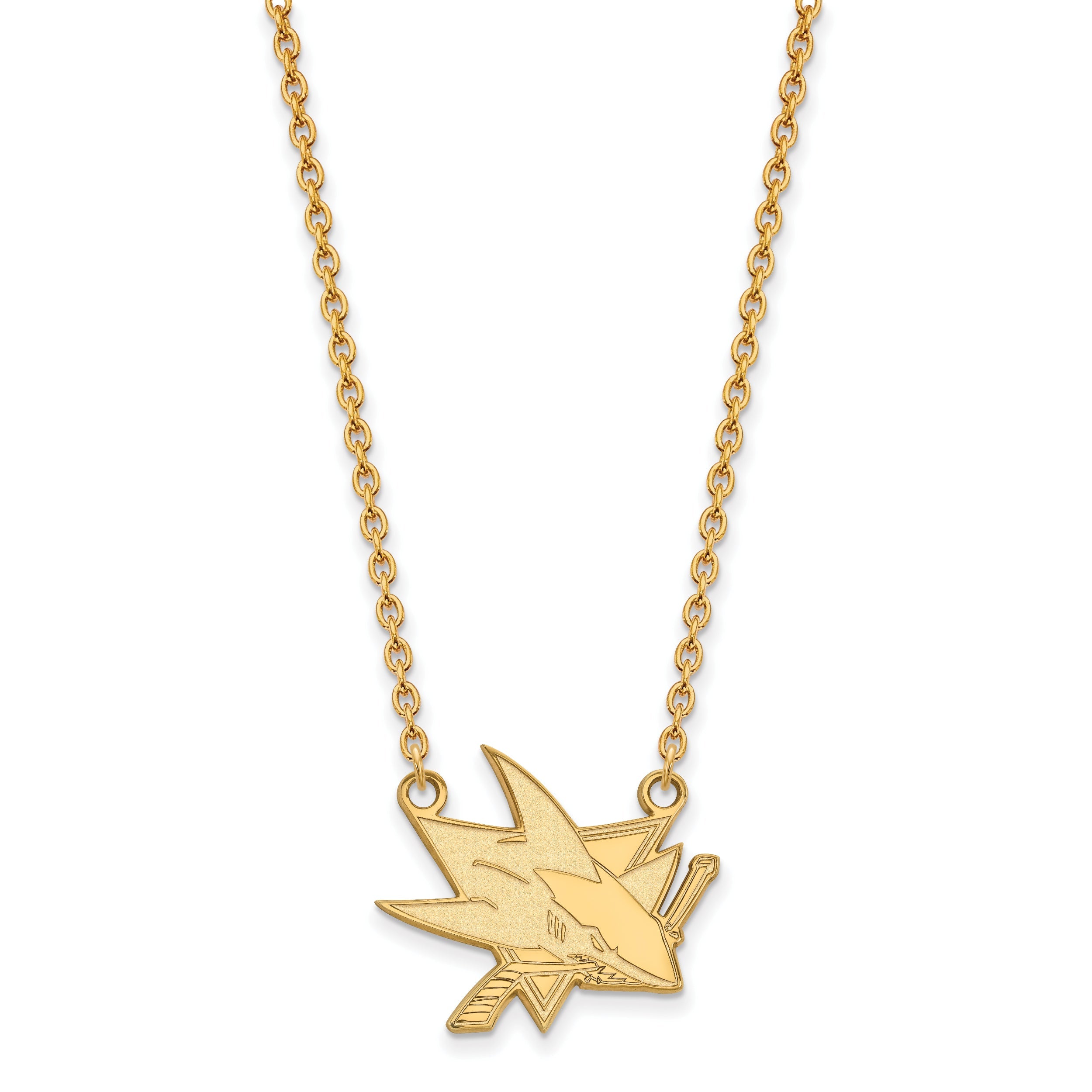 Gold Plated Sterling Silver Nhl Logoart San Jose Sharks Large Pendant 18 Inch Necklace
