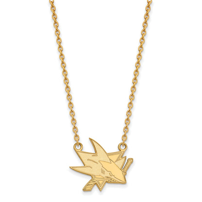 Gold Plated Sterling Silver Nhl Logoart San Jose Sharks Large Pendant 18 Inch Necklace