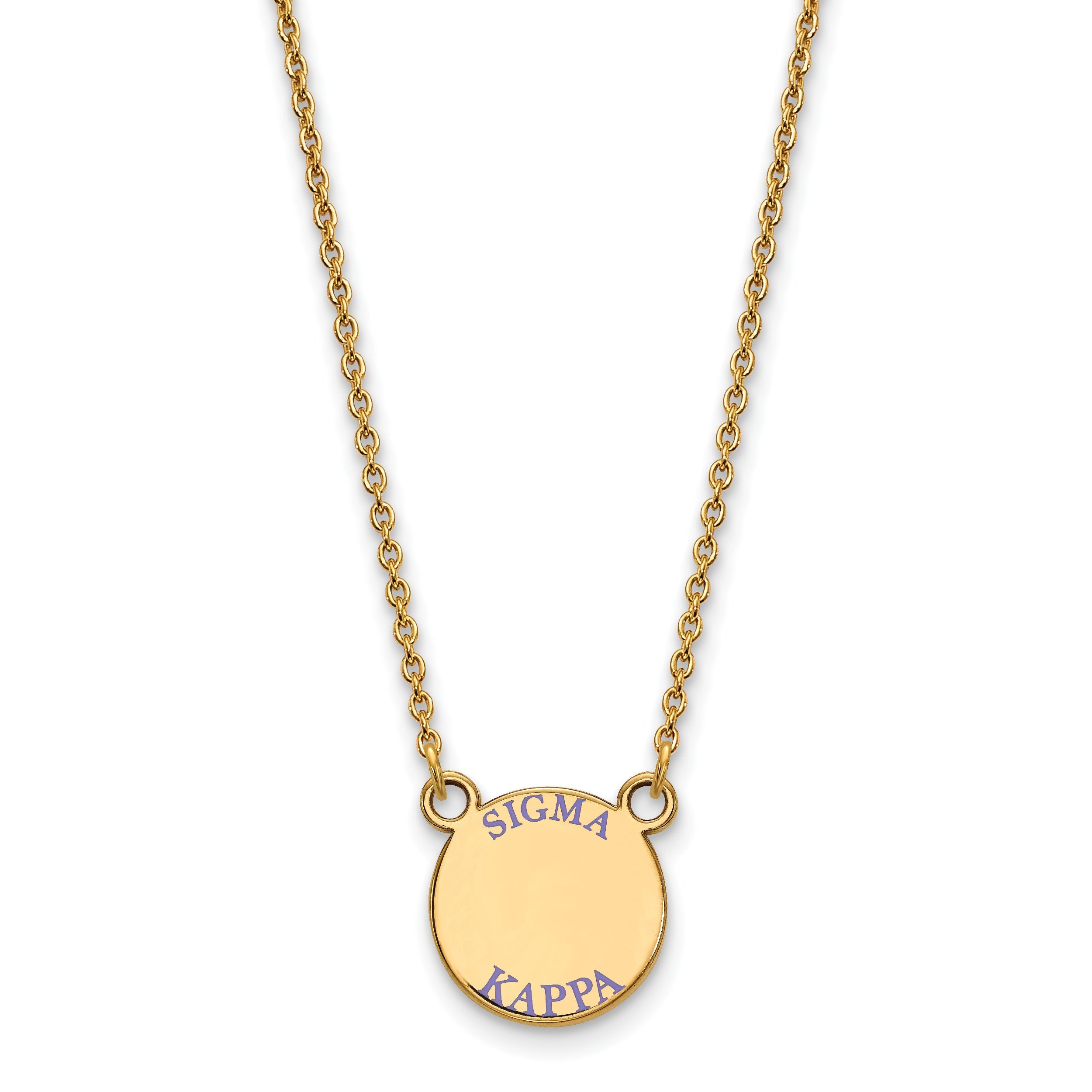 Gold Plated Sterling Silver Logoart Sigma Kappa Sorority Text Small Color Enamel Pendant 18 Inch Necklace