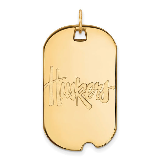 14K Yellow Gold Logoart University Of Nebraska Huskers Large Dog Tag Pendant