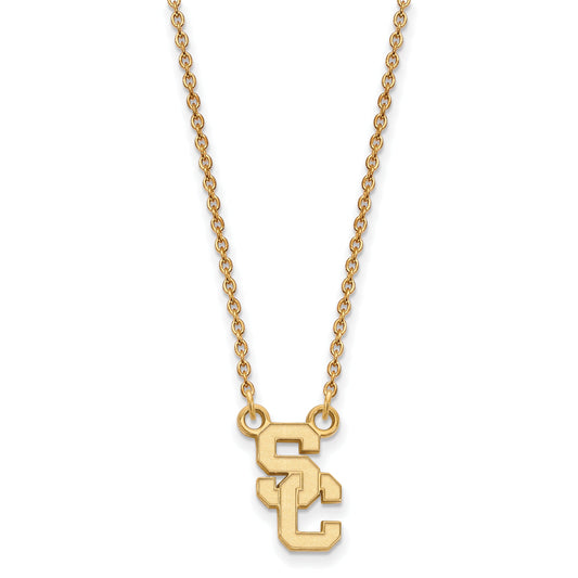 Gold Plated Sterling Silver University Of Southern California S C Small Pendant 18 Inch Necklace