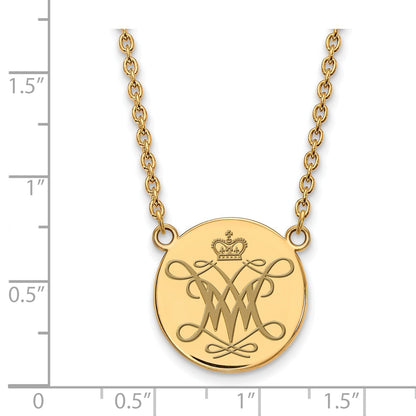 Gold Plated Sterling Silver Logoart College Of William And Mary Large Enameled Disc Pendant 18 Inch Necklace