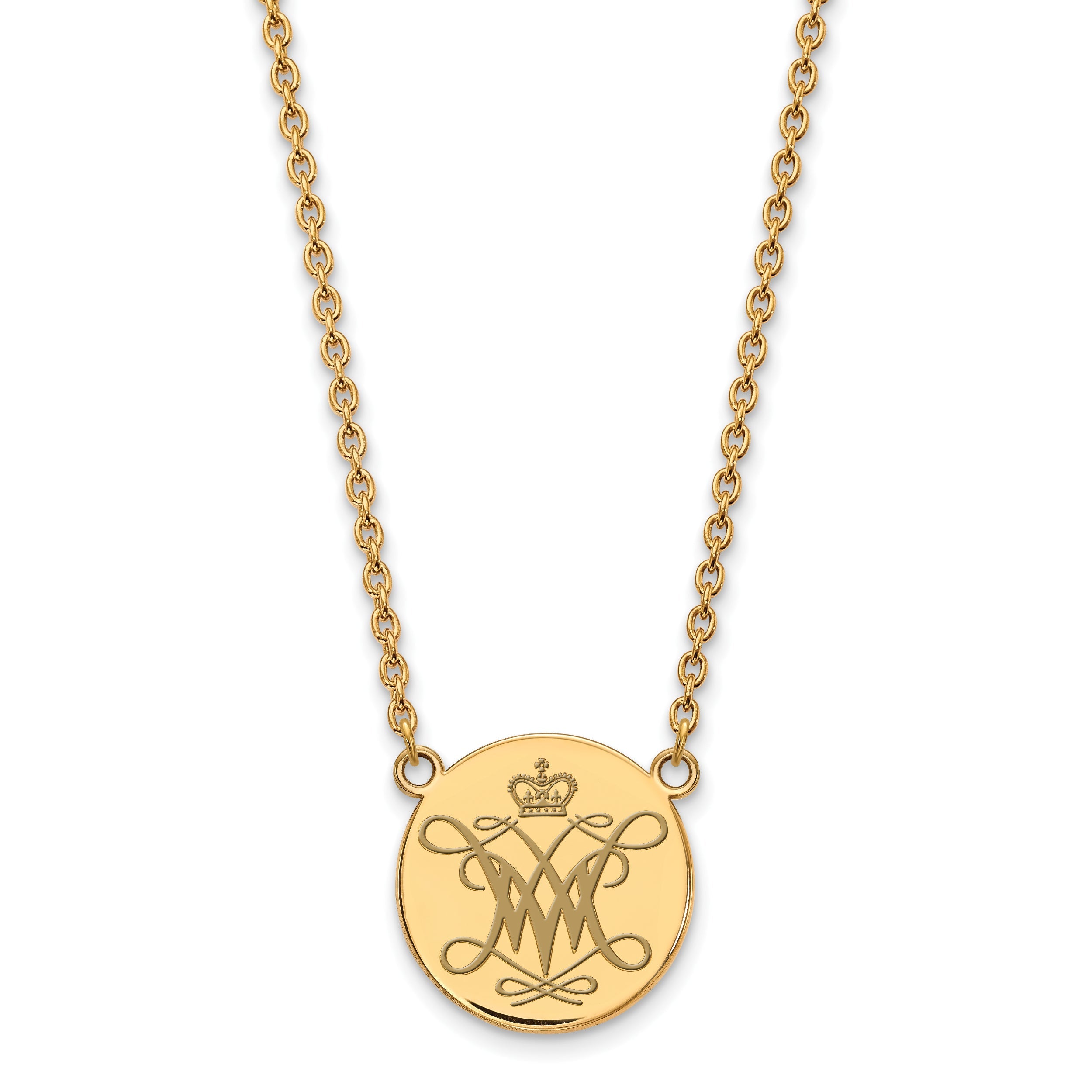 Gold Plated Sterling Silver Logoart College Of William And Mary Large Enameled Disc Pendant 18 Inch Necklace