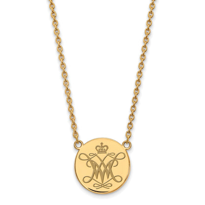 Gold Plated Sterling Silver Logoart College Of William And Mary Large Enameled Disc Pendant 18 Inch Necklace