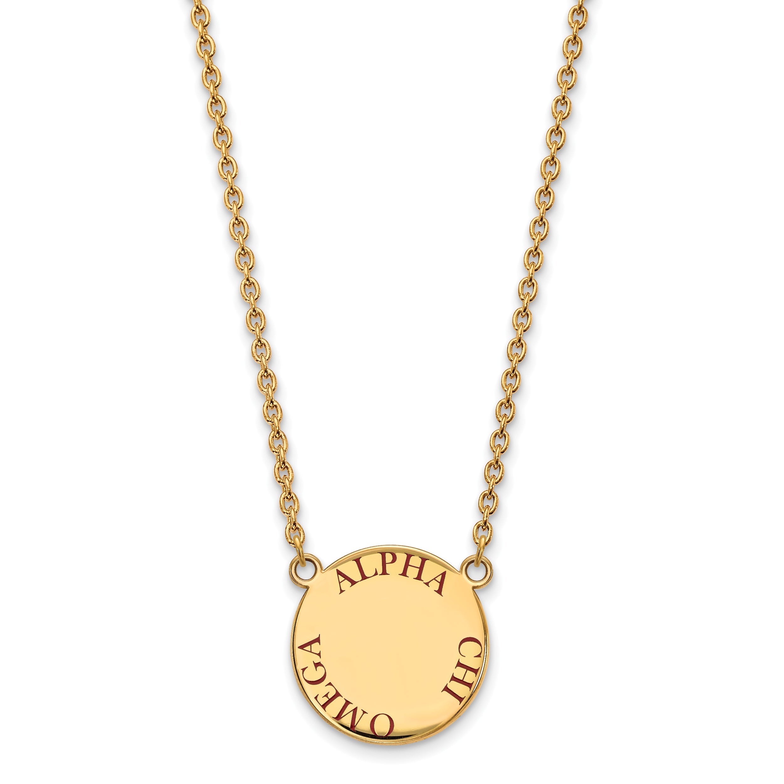 Gold Plated Sterling Silver Logoart Alpha Chi Omega Sorority Text Large Color Enamel Pendant 18 Inch Necklace