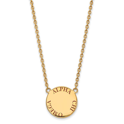 Gold Plated Sterling Silver Logoart Alpha Chi Omega Sorority Text Large Color Enamel Pendant 18 Inch Necklace