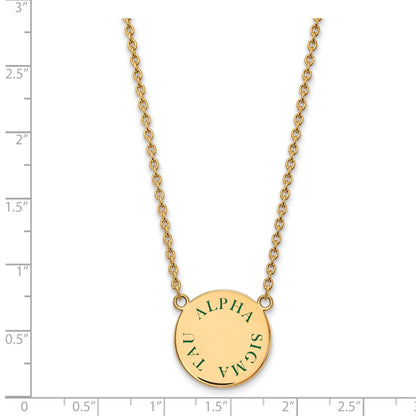 Gold Plated Sterling Silver Logoart Alpha Sigma Tau Sorority Text Large Color Enamel Pendant 18 Inch Necklace