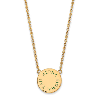 Gold Plated Sterling Silver Logoart Alpha Sigma Tau Sorority Text Large Color Enamel Pendant 18 Inch Necklace