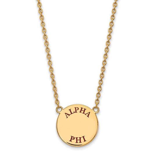 Gold Plated Sterling Silver Logoart Alpha Phi Sorority Text Large Color Enamel Pendant 18 Inch Necklace