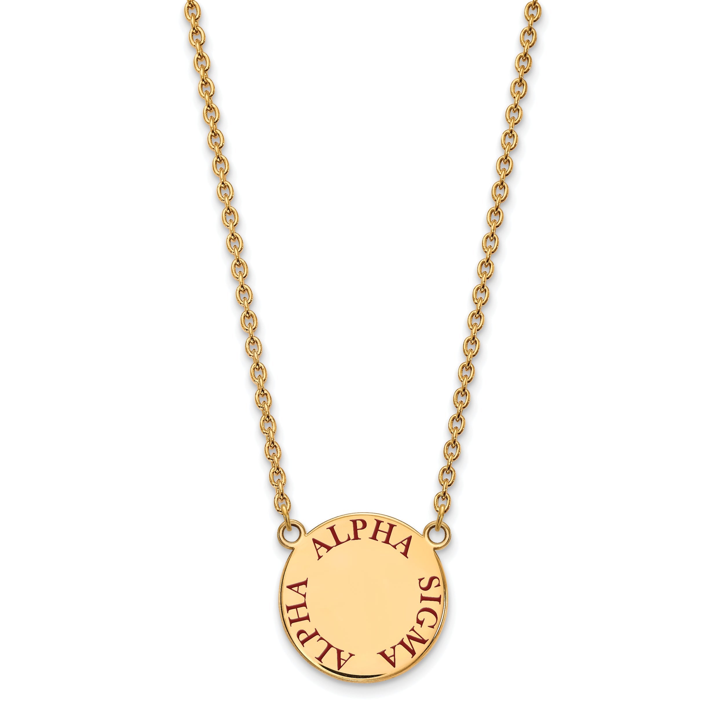Gold Plated Sterling Silver Logoart Alpha Sigma Sorority Text Large Color Enamel Pendant 18 Inch Necklace