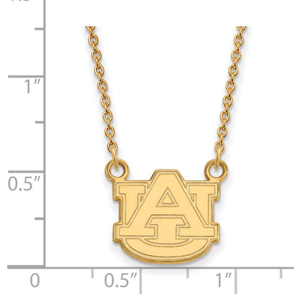 Gold Plated Sterling Silver Logoart Auburn University Small Pendant 18 Inch Necklace