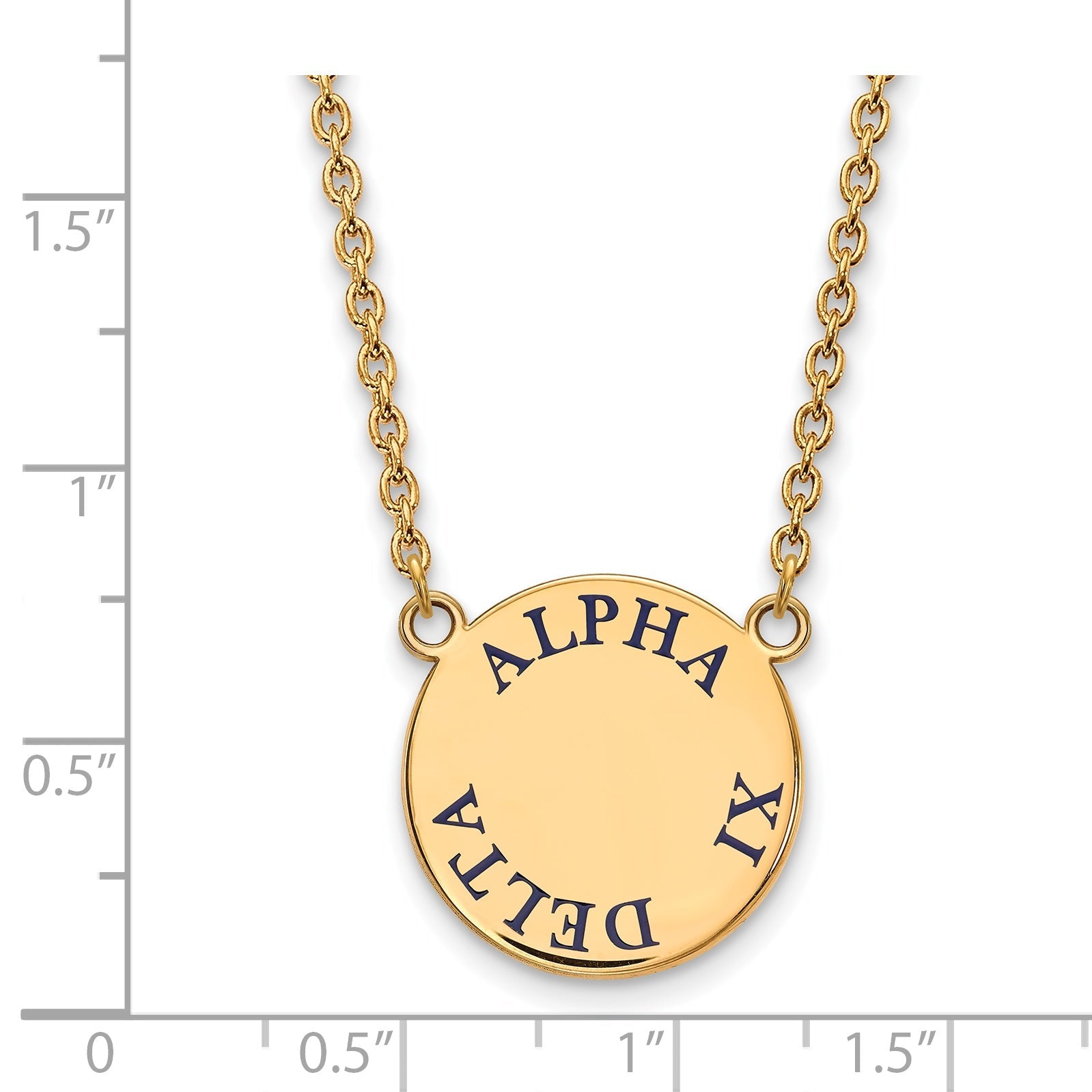 Gold Plated Sterling Silver Logoart Alpha Xi Delta Sorority Text Large Color Enamel Pendant 18 Inch Necklace