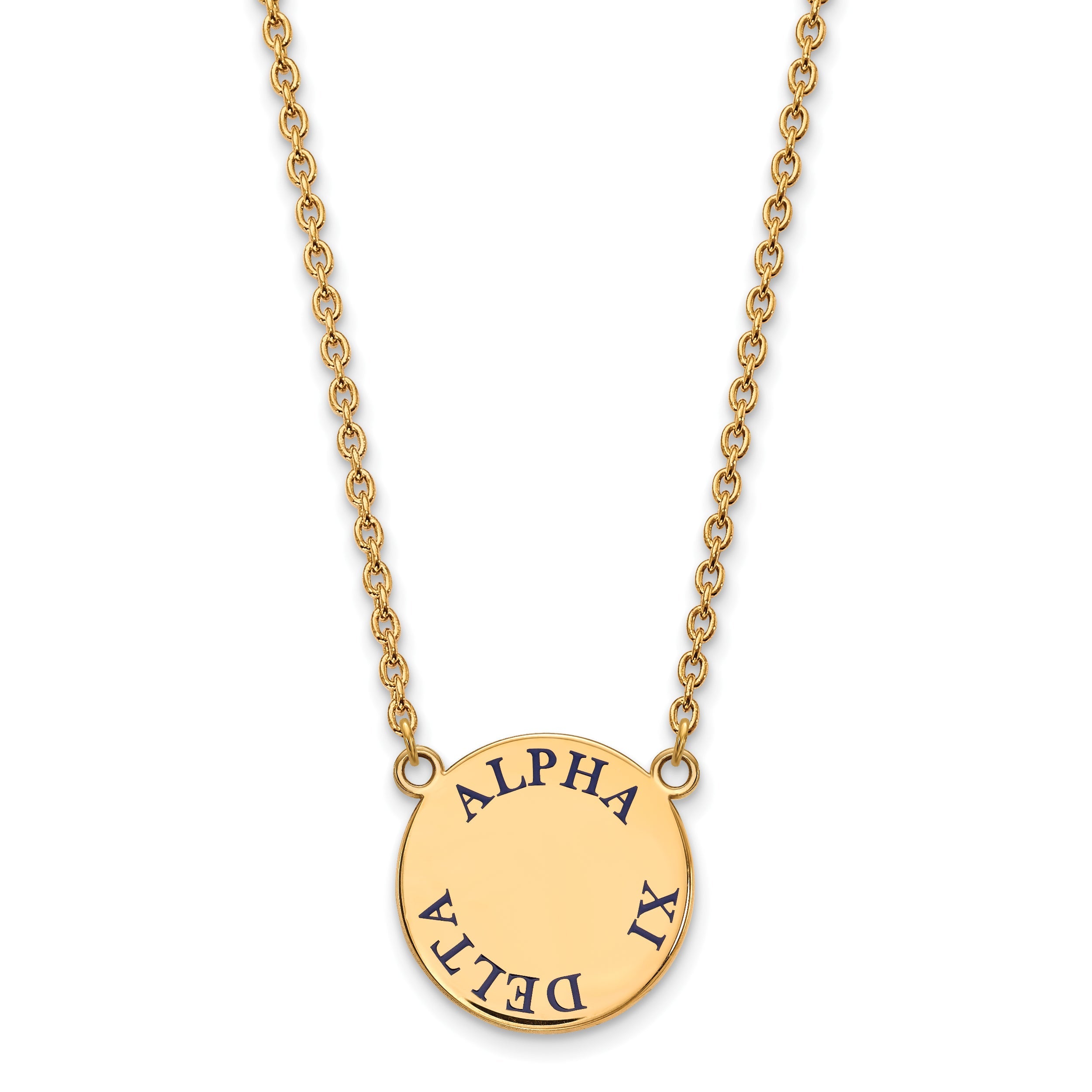 Gold Plated Sterling Silver Logoart Alpha Xi Delta Sorority Text Large Color Enamel Pendant 18 Inch Necklace
