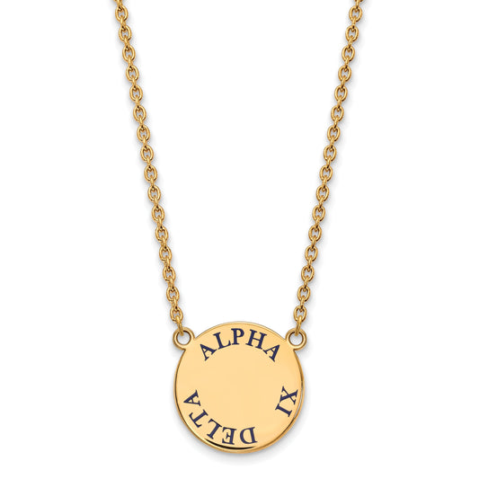 Gold Plated Sterling Silver Logoart Alpha Xi Delta Sorority Text Large Color Enamel Pendant 18 Inch Necklace