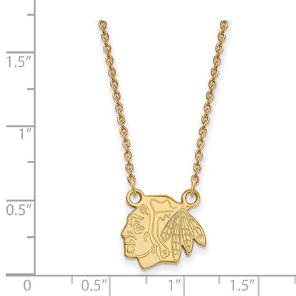 Gold Plated Sterling Silver Nhl Logoart Chicago Blackhawks Small Pendant 18 Inch Necklace
