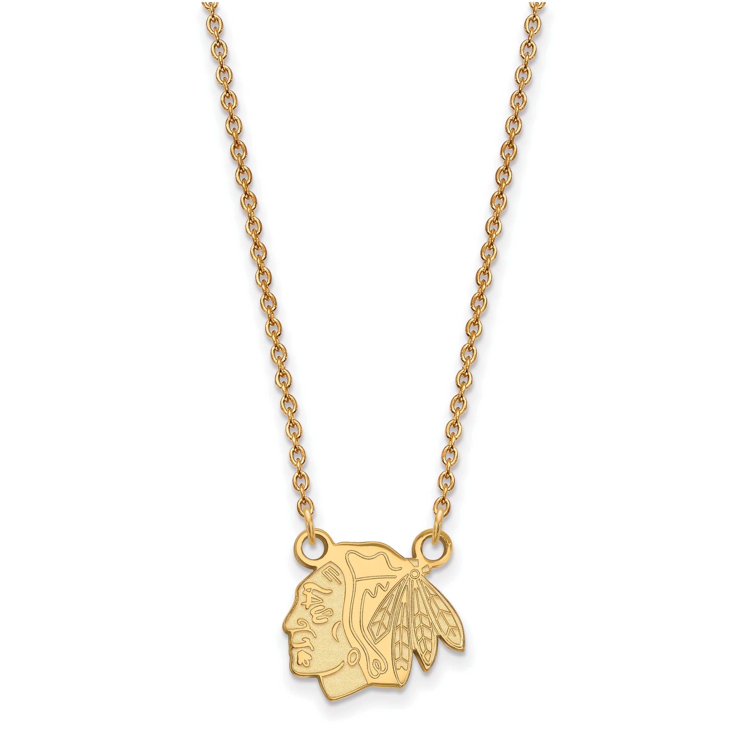 14K Yellow Gold Nhl Logoart Chicago Blackhawks Small Pendant 18 Inch Necklace