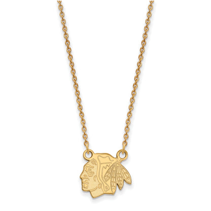 14K Yellow Gold Nhl Logoart Chicago Blackhawks Small Pendant 18 Inch Necklace