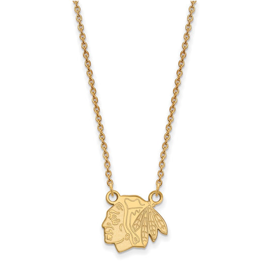 10K Yellow Gold Nhl Logoart Chicago Blackhawks Small Pendant 18 Inch Necklace