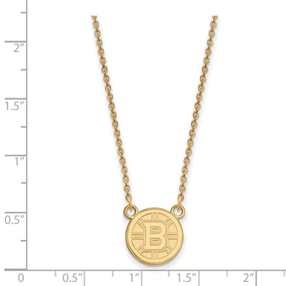14K Yellow Gold Nhl Logoart Boston Bruins Small Pendant 18 Inch Necklace