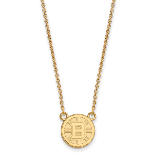 10K Yellow Gold Nhl Logoart Boston Bruins Small Pendant 18 Inch Necklace