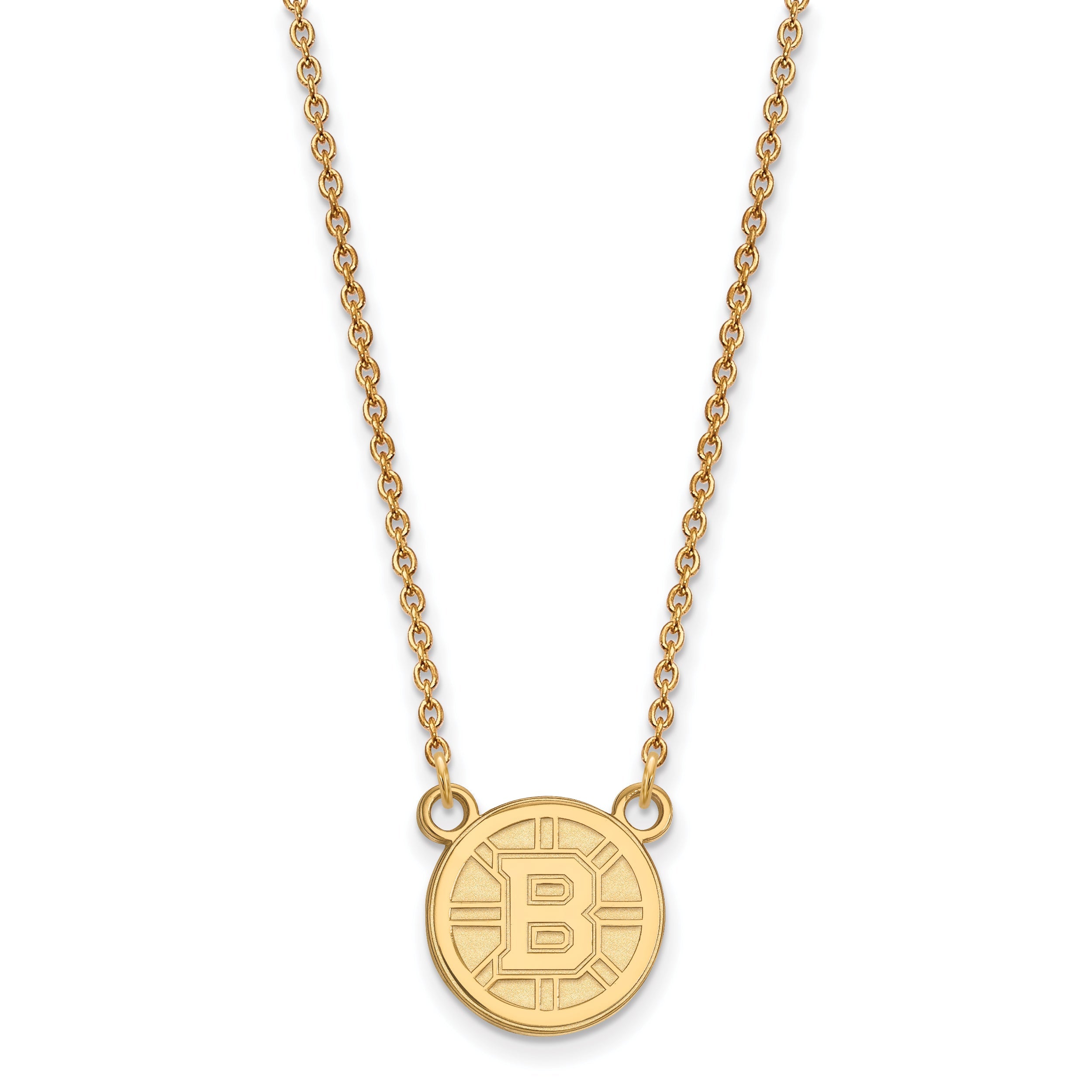Gold Plated Sterling Silver Nhl Logoart Boston Bruins Small Pendant 18 Inch Necklace