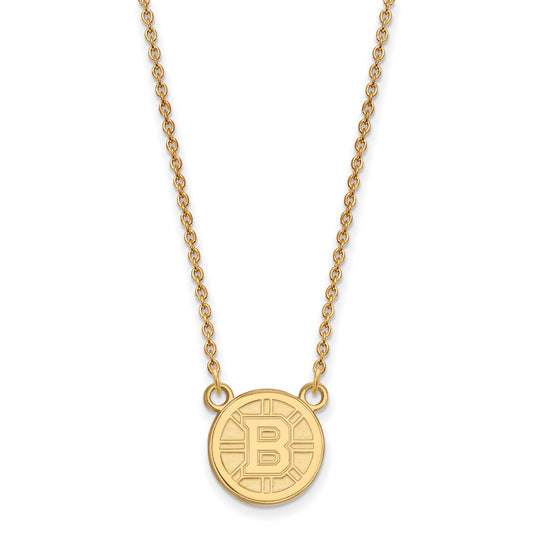Gold Plated Sterling Silver Nhl Logoart Boston Bruins Small Pendant 18 Inch Necklace