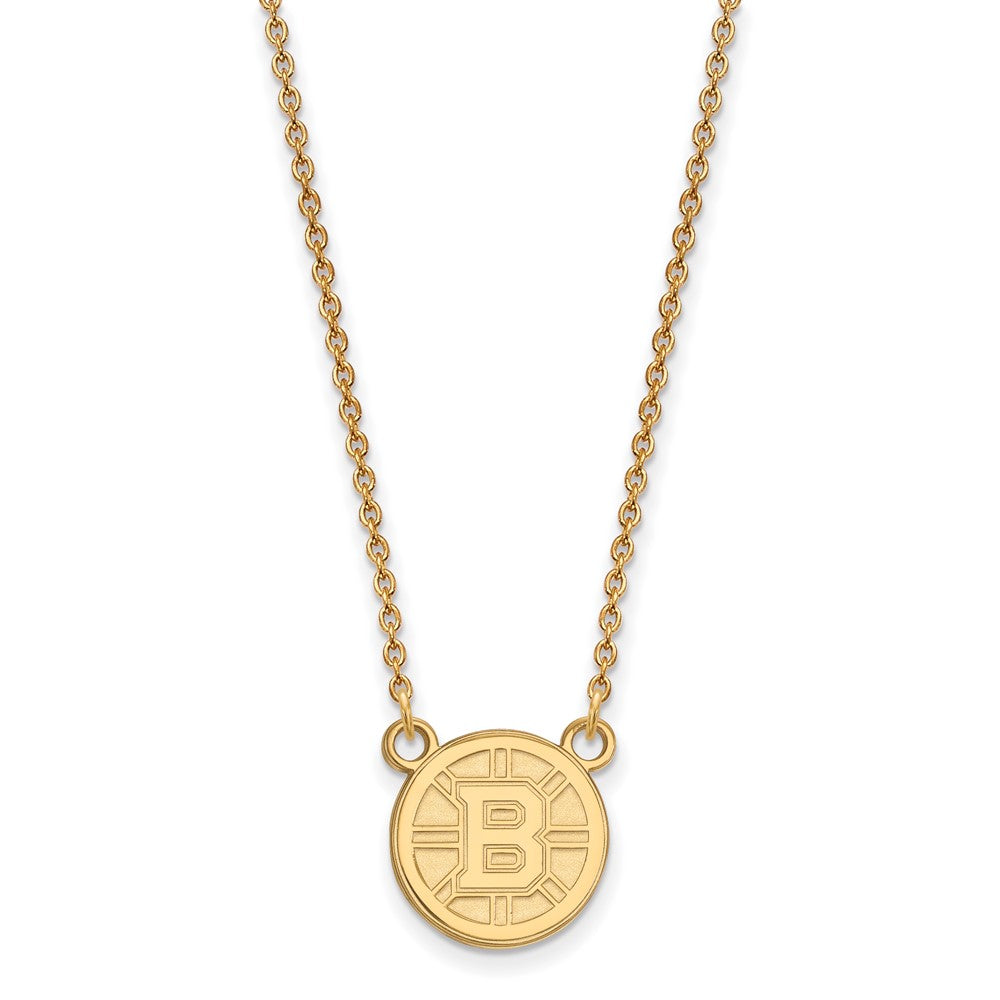 14K Yellow Gold Nhl Logoart Boston Bruins Small Pendant 18 Inch Necklace