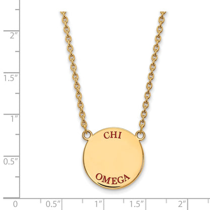 Gold Plated Sterling Silver Logoart Chi Omega Sorority Text Large Color Enamel Pendant 18 Inch Necklace
