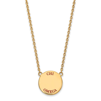 Gold Plated Sterling Silver Logoart Chi Omega Sorority Text Large Color Enamel Pendant 18 Inch Necklace