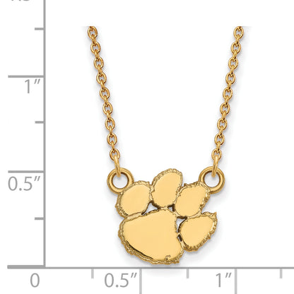 Gold Plated Sterling Silver Logoart Clemson University Tiger Paw Small Pendant 18 Inch Necklace