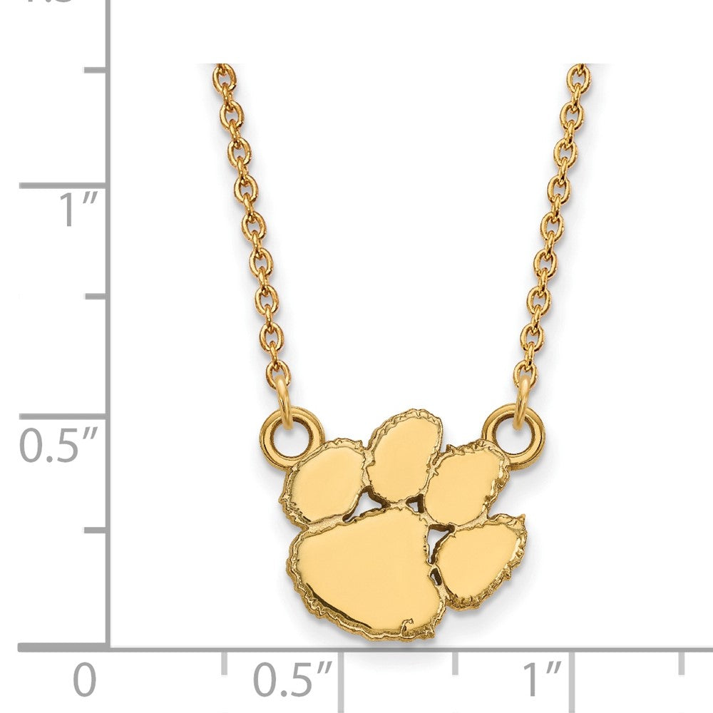 10K Yellow Gold Logoart Clemson University Tiger Paw Small Pendant 18 Inch Necklace