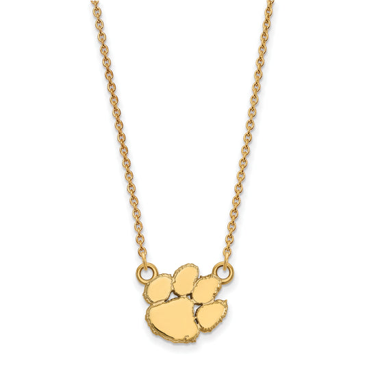14K Yellow Gold Logoart Clemson University Tiger Paw Small Pendant 18 Inch Necklace