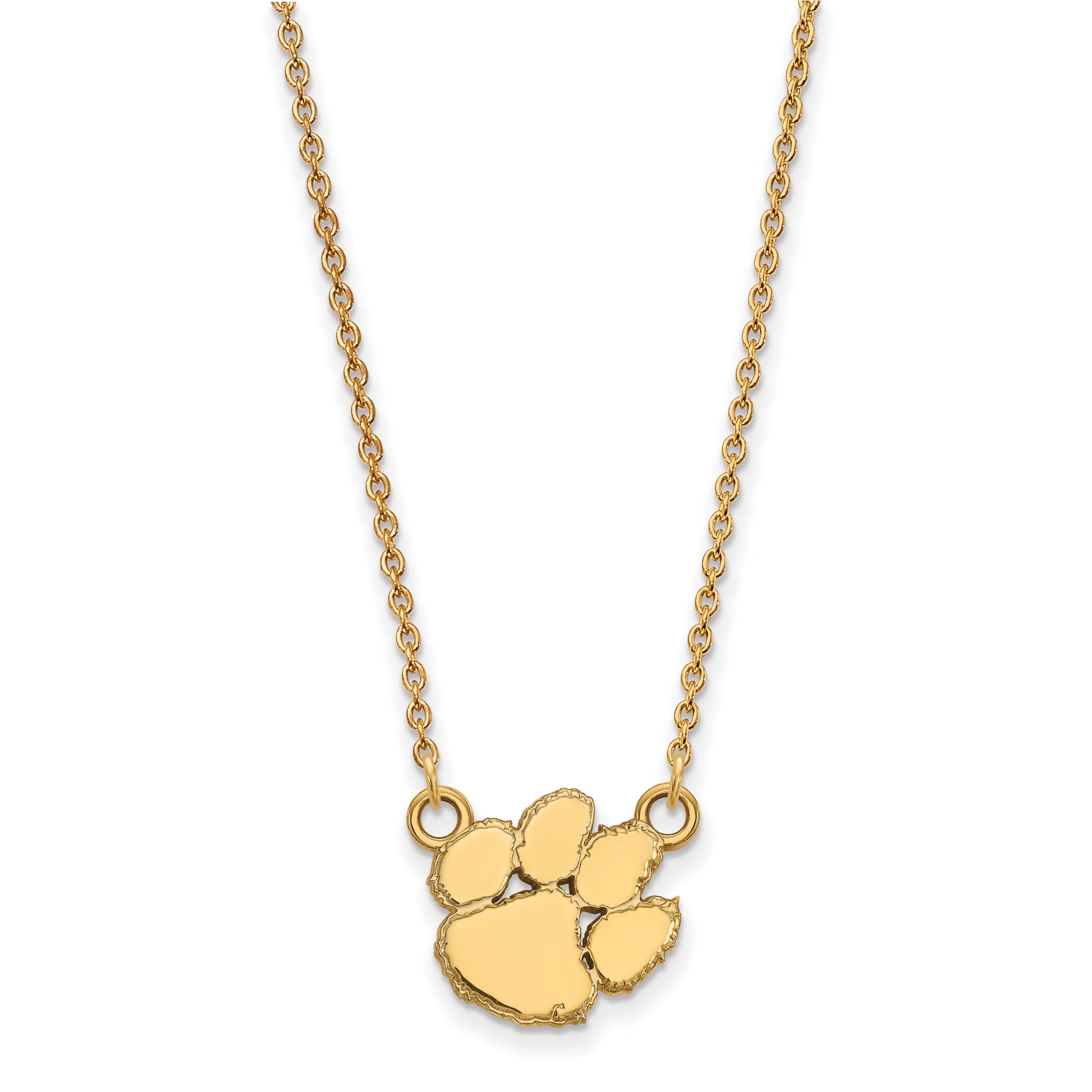 Gold Plated Sterling Silver Logoart Clemson University Tiger Paw Small Pendant 18 Inch Necklace
