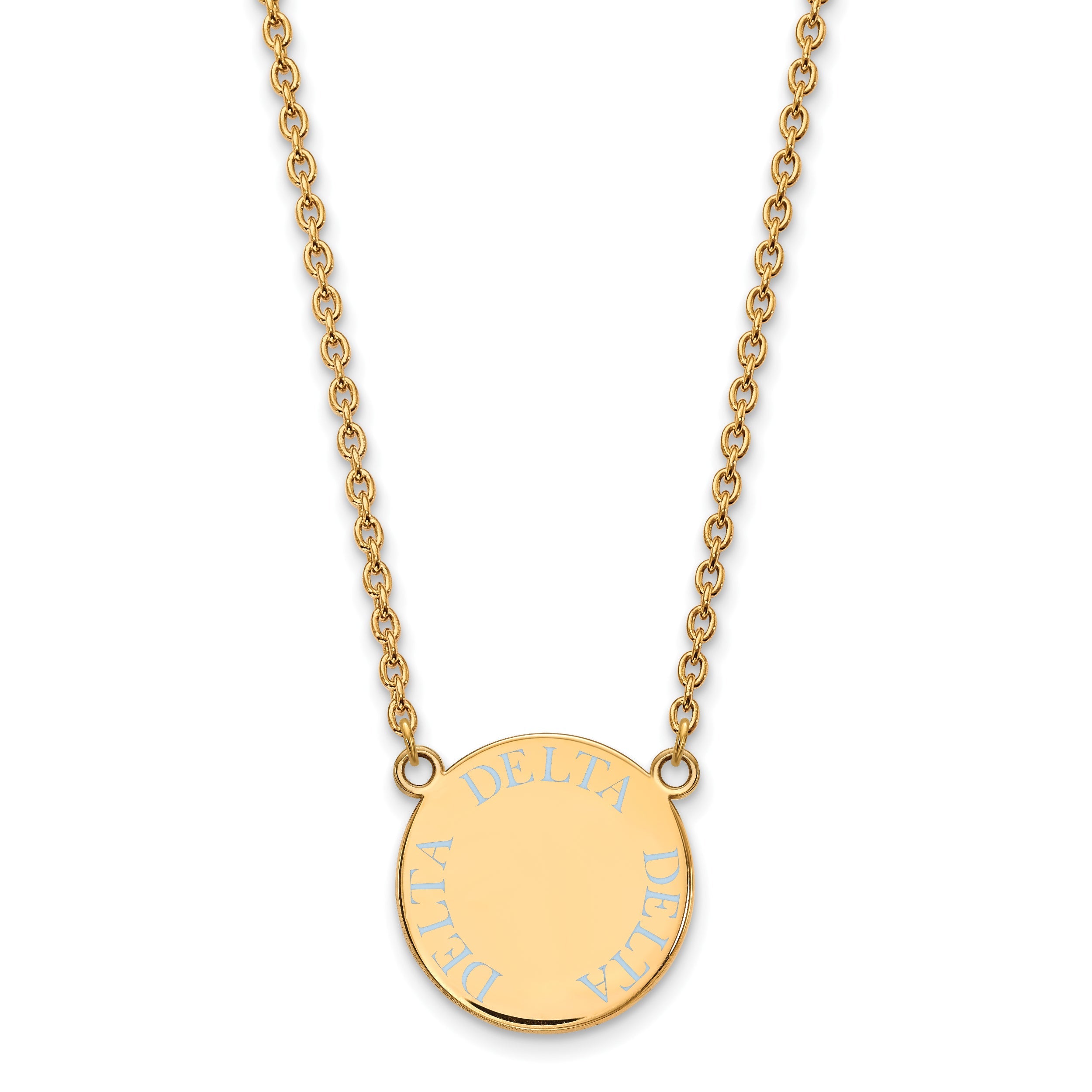 Gold Plated Sterling Silver Logoart Delta Sorority Text Large Color Enamel Pendant 18 Inch Necklace